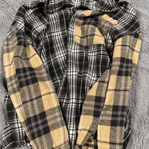SHEIN Black and Tan Plaid Button Down Shirt